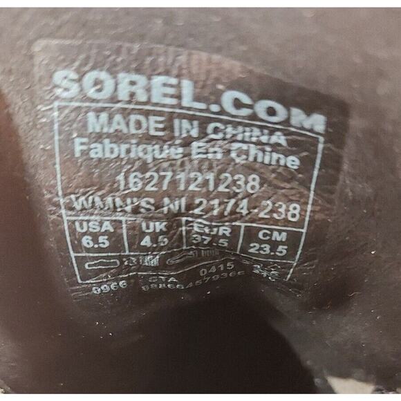 Sorel Women's Lace Up Wedge Ankle Boots Brown Black Canvas Leather Size 6.5 - Picture 6 of 10